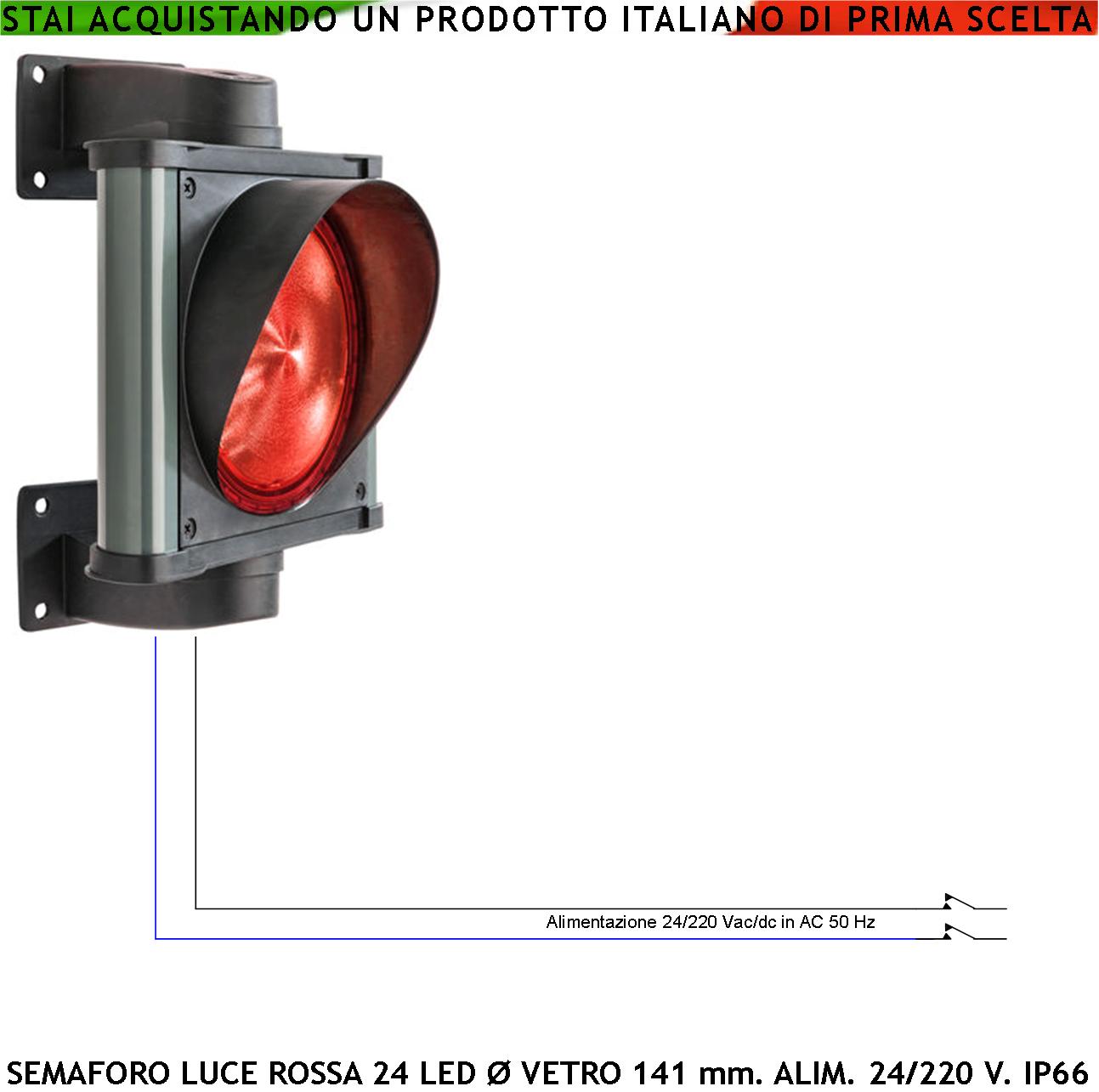 foto del prodotto semaforo omologato 24 led rossi 24/220 5 w securvai corpo in profilato di alluminio ip66 diametro luce 141 mm supporti di fissaggio orientabili 360 da parete in abs segnalazione di stop o ripetitore del fisso