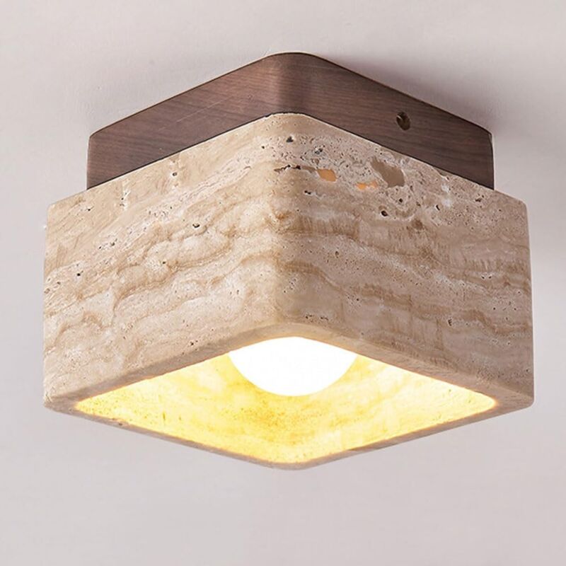 foto del prodotto semplice lampada da soffitto in stile scandinavo color crema, lampada da soffitto wabi sabi quadrata in stile giapponese con base in legno massello,