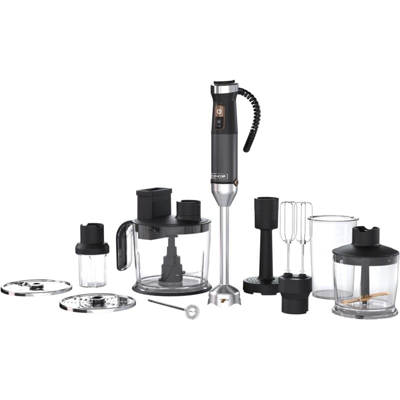 foto del prodotto sencor frullatore ad immersione multifunzione ultra potente 10 in 1, 1500w, tecnologia quadblade in titanio, controllo della velocit continuo,