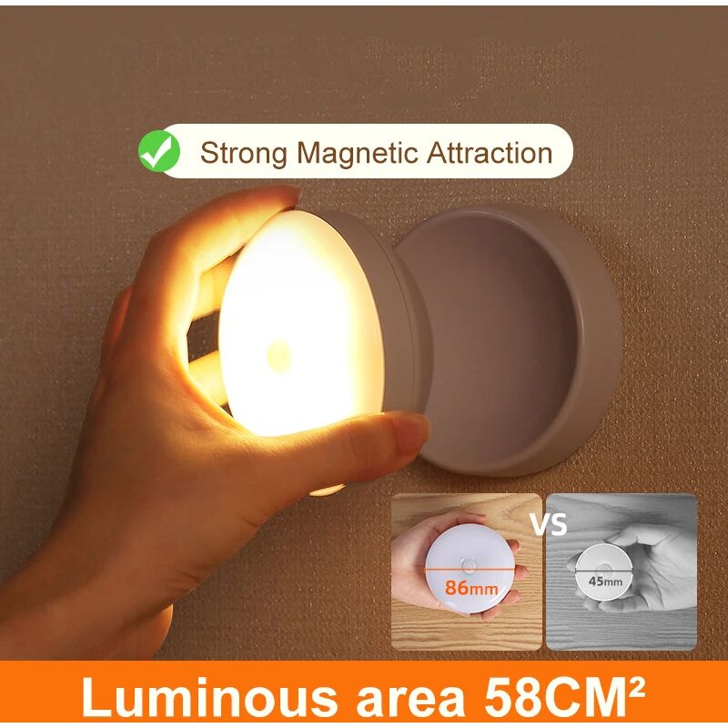 foto del prodotto sensore di movimento circolare wireless luce notturna a led armadietto di ricarica usb luce notturna lampada da comodino per illuminazione