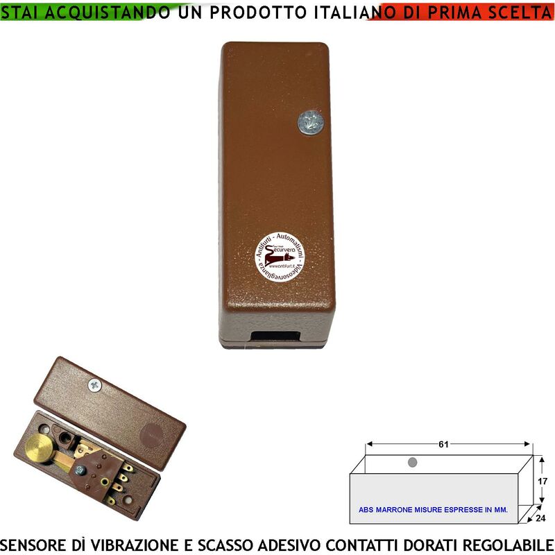 foto del prodotto sensore di scasso rileva le vibrazioni continue collegamento via filo per antifurto di inferriate porte vetrate martelletto regolabile contatto