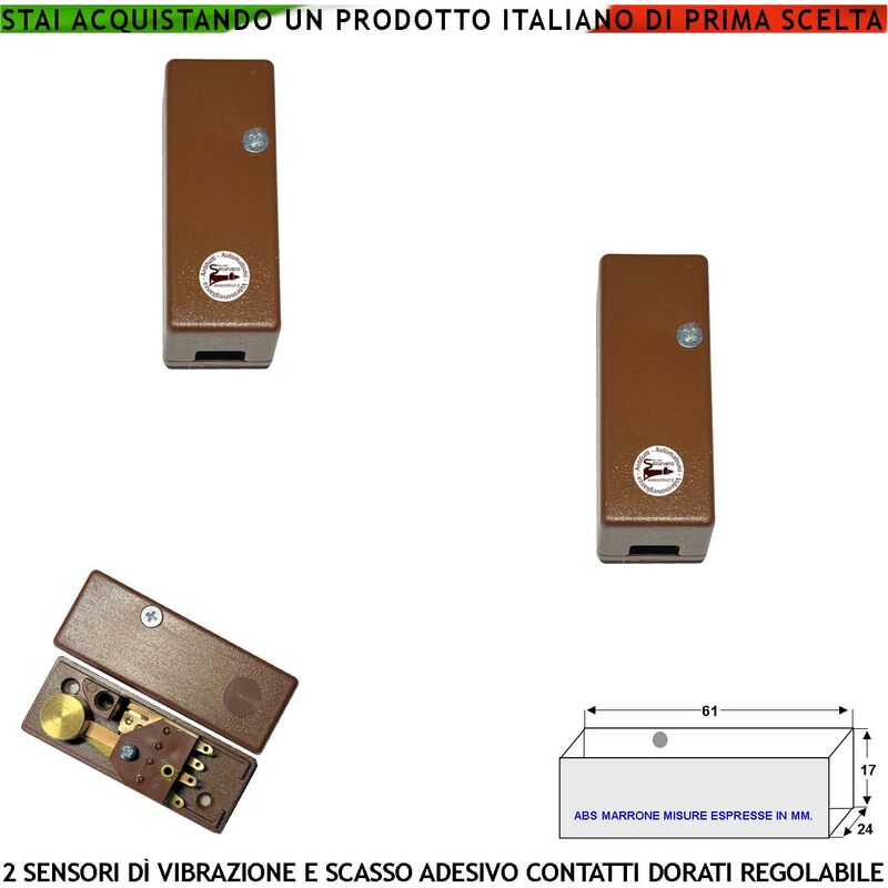 foto del prodotto sensore di scasso rileva le vibrazioni continue due pezzi per antifurto via filo di inferriate porte vetrate martelletto regolabile contatto allarme