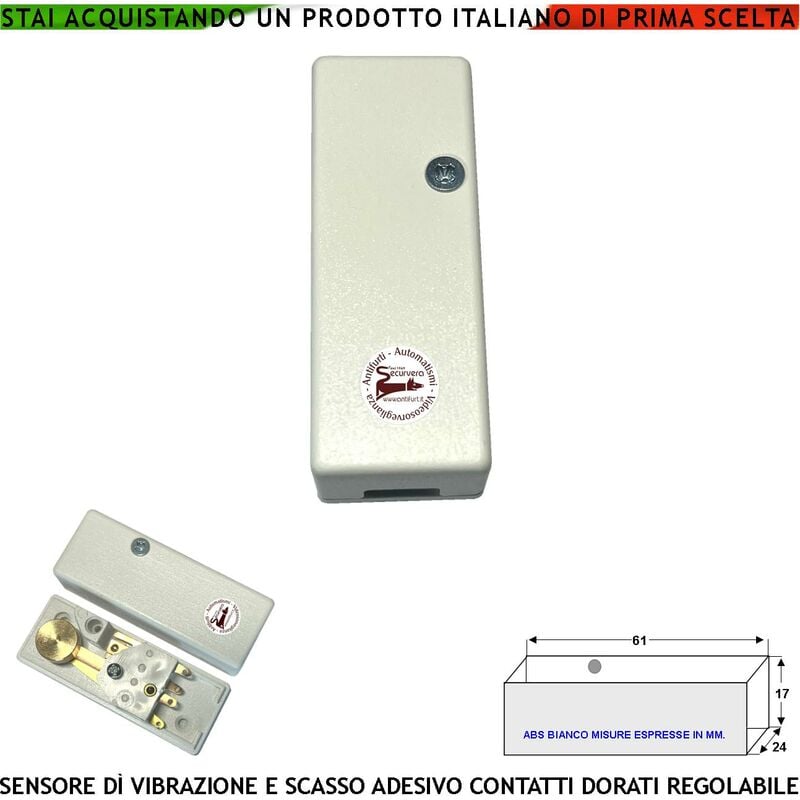 foto del prodotto sensore di vibrazioni continue rileva lo scasso per furto via filo su inferriate porte vetrate regolazione del martelletto oscillante contatto di