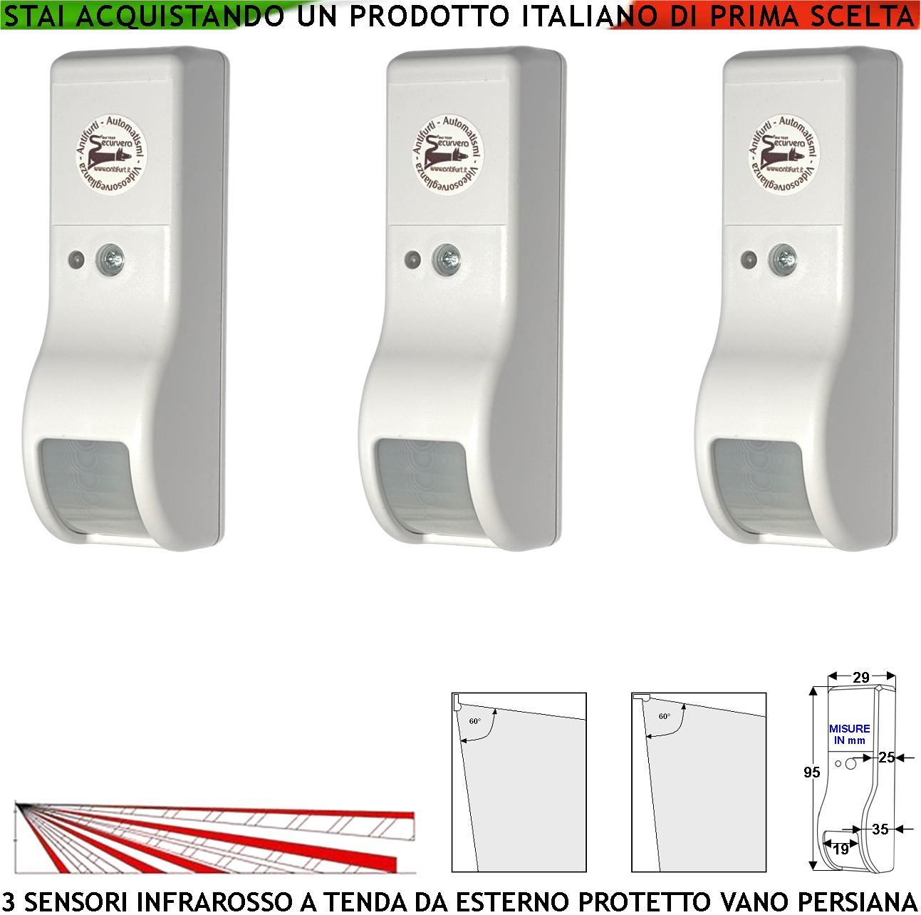 foto del prodotto sensore intruso rileva movimento dual pir 3 infrarossi a tenda da esterno per porticato vano persiana invia allarme portata 8 mt 60 vertic. 7 oriz. alimen. 12 v assorbim. 10 ma cover bianco abs ip31