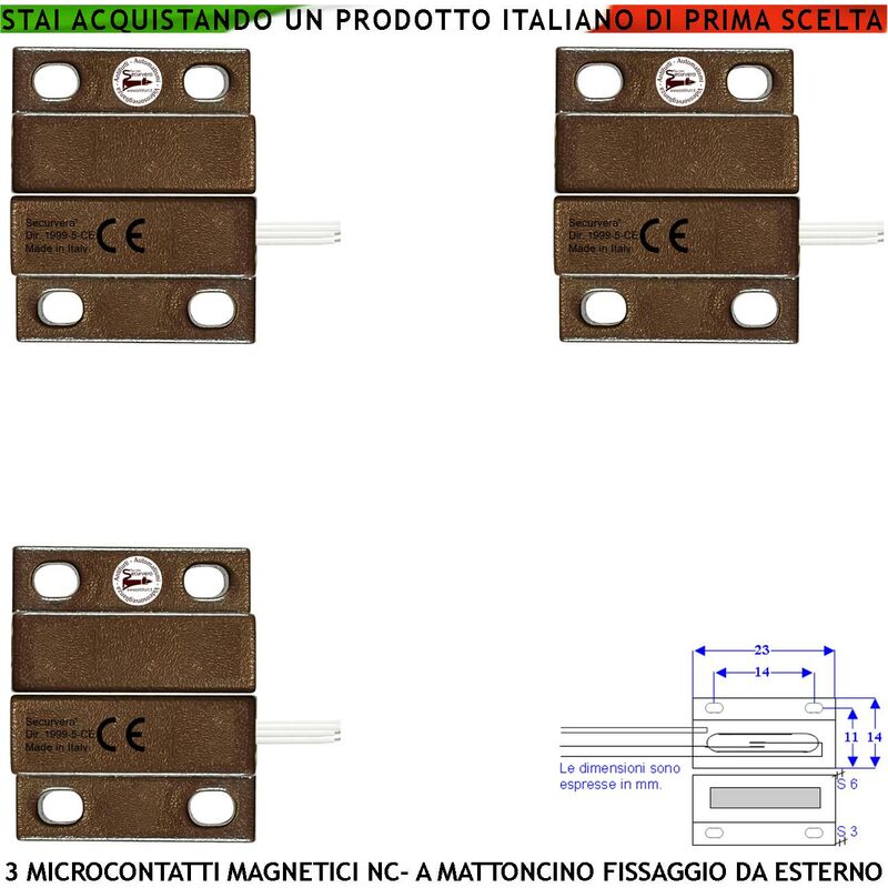 foto del prodotto sensore magnetico marrone antifurto per infissi mini contatto reed nc 3 pezziin ampolla sottovuoto sensibilit magnetica 10 mm tensione max 100 v