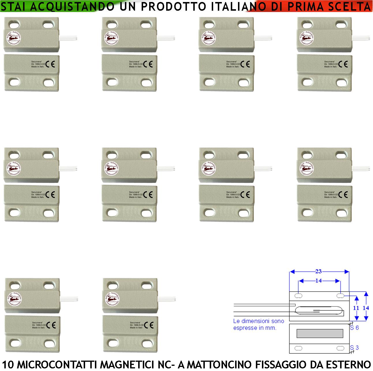 foto del prodotto sensore magnetico nc micro 10 pezzi bianchi per allarme finestre tensione max 100 v corrente 1 a contenitori con fori di fissaggio reed in ampolla sottovuoto sensibilità magnetica 10 mm ip65 4 fili