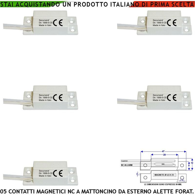 foto del prodotto sensore magnetico per esterno 5 pezzi alette di fissaggio contatto reed nc sottovuoto sensibilit magnetica 13 mm tensione max 30 v 0,5 a carico