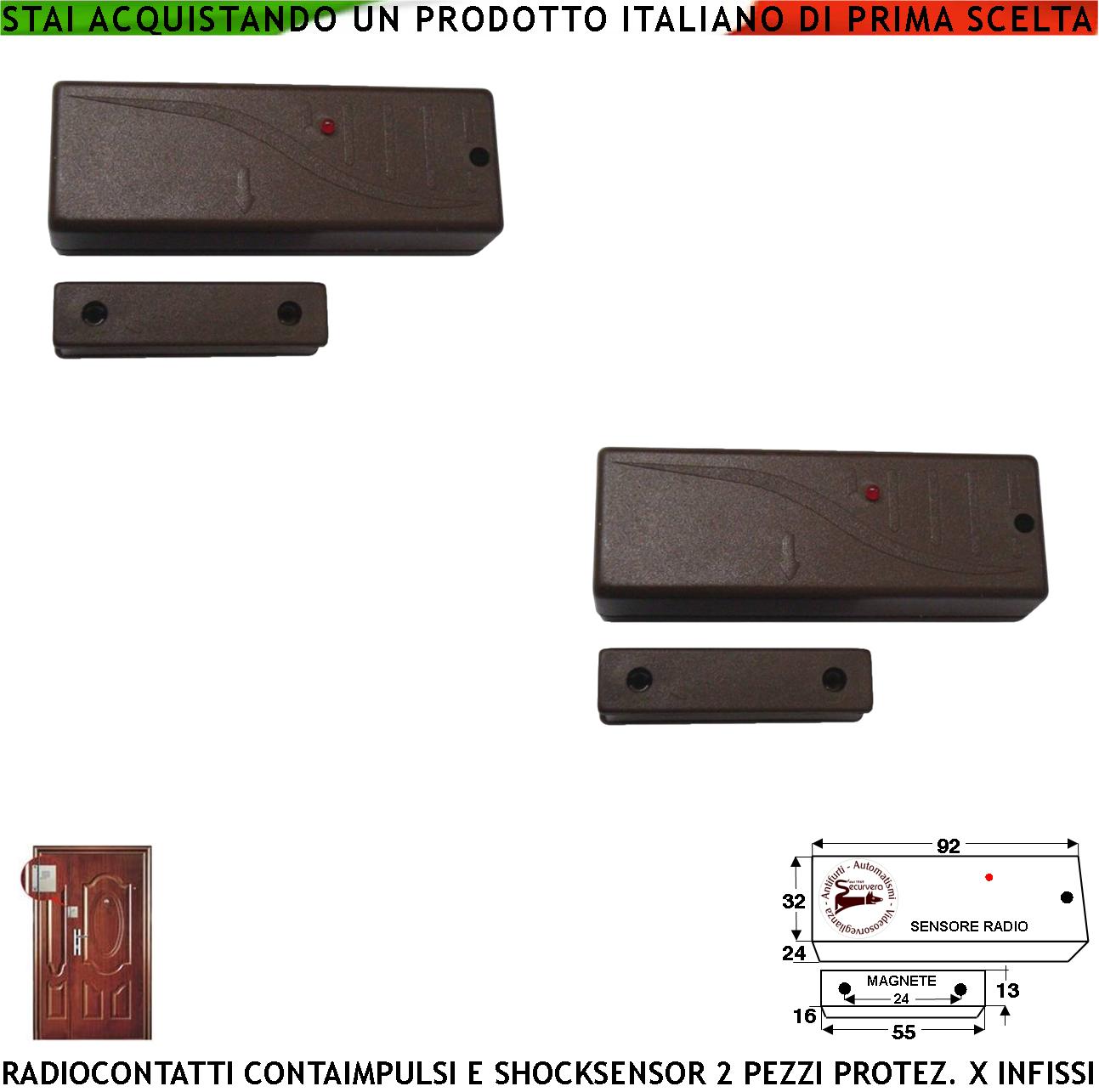 foto del prodotto sensore scasso sismico radio fr. 433,92 mhz 2 pezzi per antifurto contatto magnetico contaimpulsi per switchallarm ingresso nc rilevatori remoti furto codice securlysa anticollisione rileva trapano
