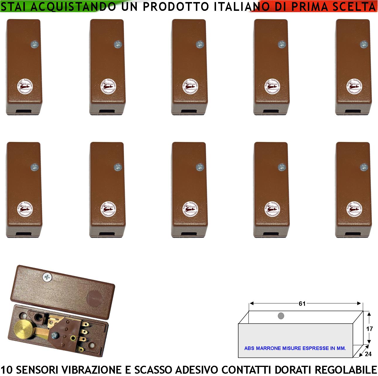 foto del prodotto sensori di scasso rilevano le vibrazioni continue dieci pezzi per antifurto via filo di inferriate porte vetrate con martelletto regolabile allarme