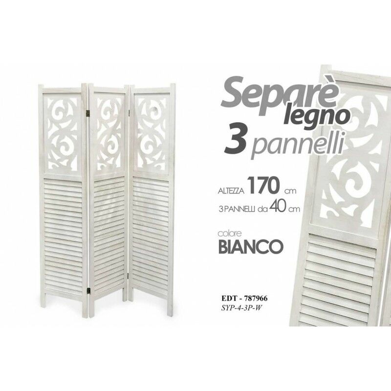 foto del prodotto separe in legno bianco paravento decorato cm 120 x 170
