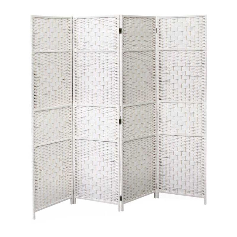 foto del prodotto separe in vimini da interno con 4 pannelli e struttura da 180x180 cm bianco