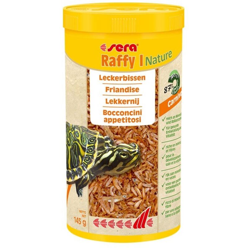 foto del prodotto sera nature raffy i leccornia a base mix di gammarus per tartarughe acquatiche formato 1000 ml