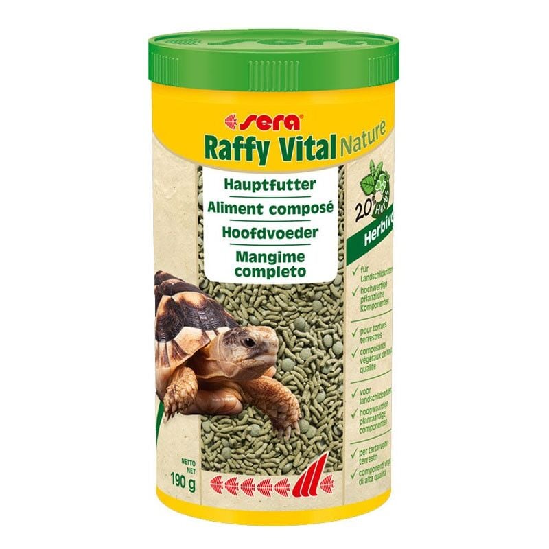 foto del prodotto sera nature raffy vital alimento a base vegetale per tartarughe terresti ed altri rettili formato 1000 ml