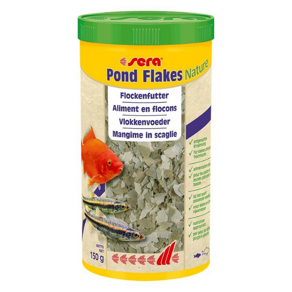 foto del prodotto sera pond flakes mangime in scaglie per pesci rossi, da laghetto, bitterling e novellame 1000ml 1 ordine scegli lo sconto bzr5 bzr20 200 punti fedelt 