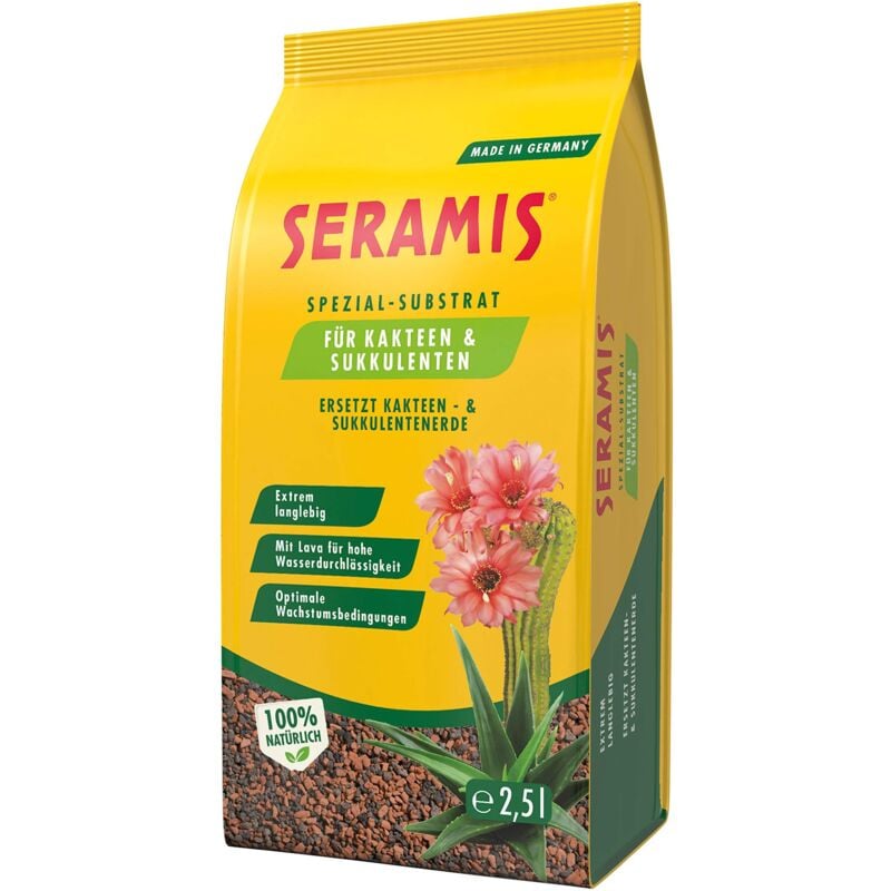 foto del prodotto seramis substrato speciale per cactus e piante grasse, 2,5 l granulato per cactus e piante grasse, terriccio per cactus per l acqua e i nutrienti
