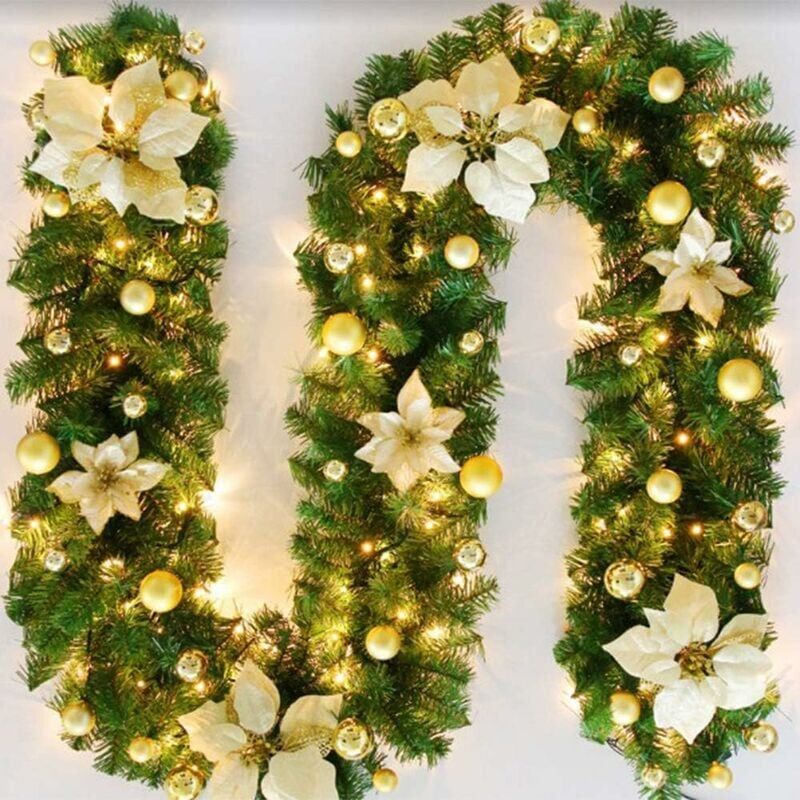 foto del prodotto serbia ghirlanda di natale, 2,7 m camini scale luci led stringa ornamento ghirlanda di natale per decorazione oro 
