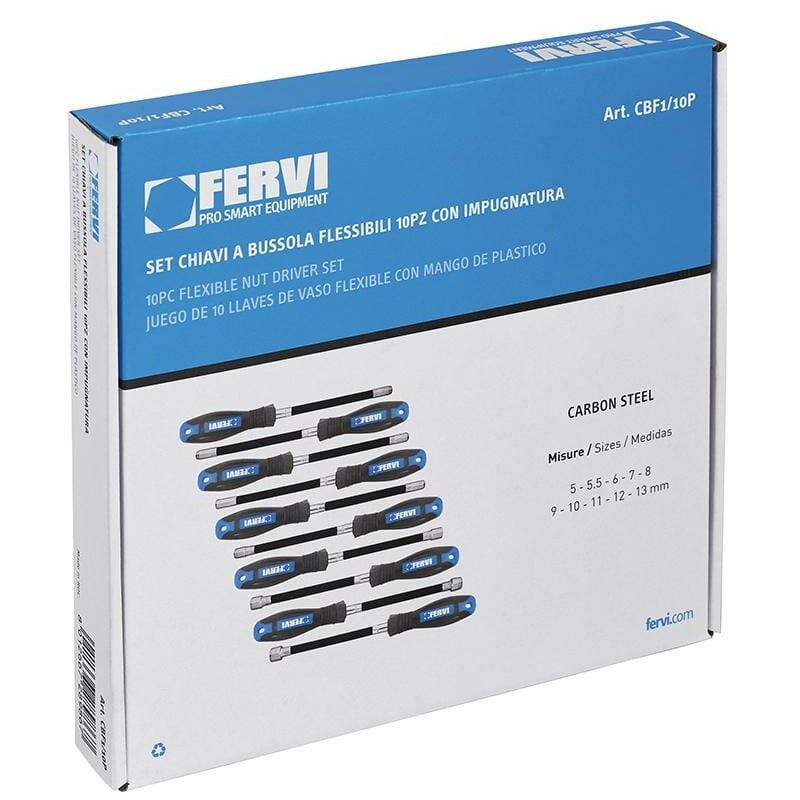 foto del prodotto serie 10 chiavi a bussola con impugnatura 5 13 mm fervi cbf1 10p