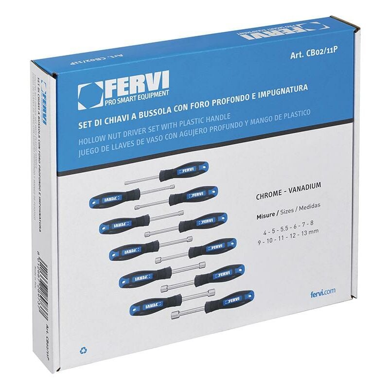 foto del prodotto serie 11 chiavi a bussola con impugnatura 4 13 mm fervi cb02 11p
