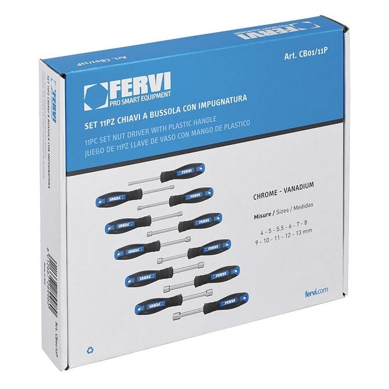 foto del prodotto serie 11 chiavi cacciavite a bussola 4 13 mm con impugnatura fervi cb01 11p