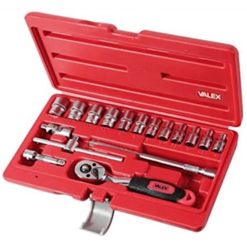 foto del prodotto serie 17 pezzi chiavi a bussola valex cr-v 1 4' cricchetto in valigetta bussole