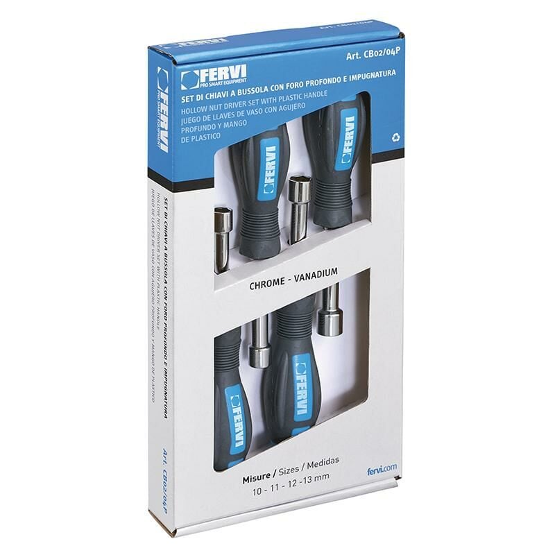 foto del prodotto serie 4 chiavi cacciavite a bussola 10 13 mm con impugnatura fervi cb02 04p