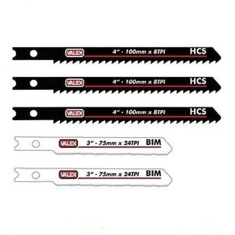 foto del prodotto serie 5 lame seghetto alternativo 75 100mm legno metallo valex lama b d 1452727