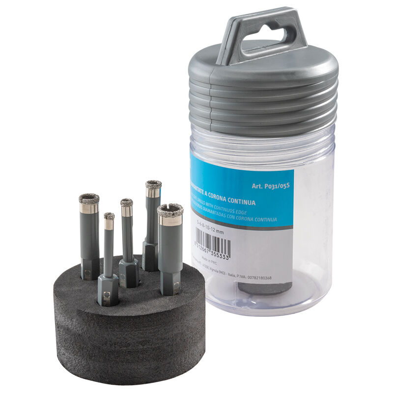 foto del prodotto serie 5 pz frese diamantate per trapano per gres 5 12 mm fervi p031 05s