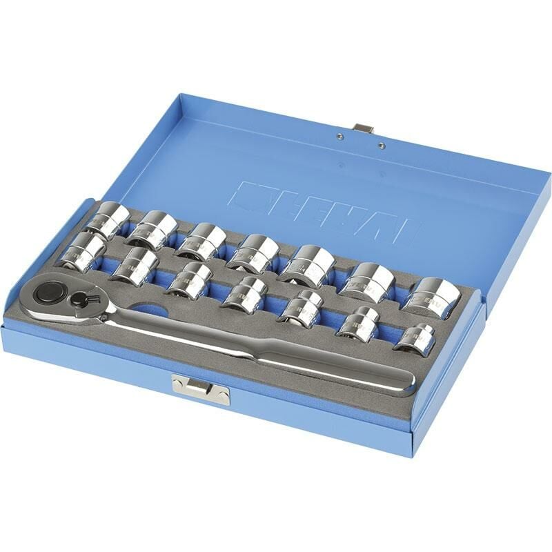 foto del prodotto serie bussole 1 2 a profilo ribassato con cricchetto 8 24 mm fervi sn4e3c015