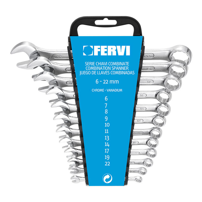 foto del prodotto serie di 12 chiavi combinate fisse stella da 6 a 22 mm in cromo vanadio fervi 0073