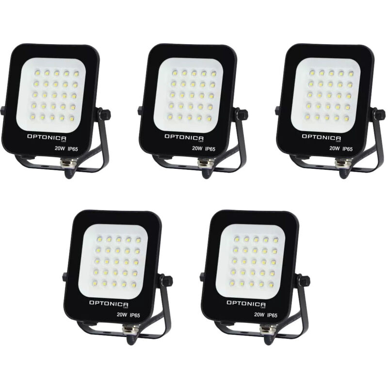 foto del prodotto serie di 5 proiettori led 20w nero impermeabile ip65 1800lm 115w bianco caldo 2700k