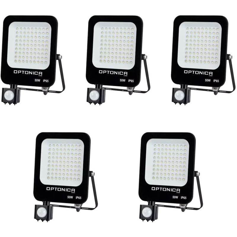 foto del prodotto serie di 5 proiettori led black 50w 250w con rilevatore ip65 4700lm natural white 4500k
