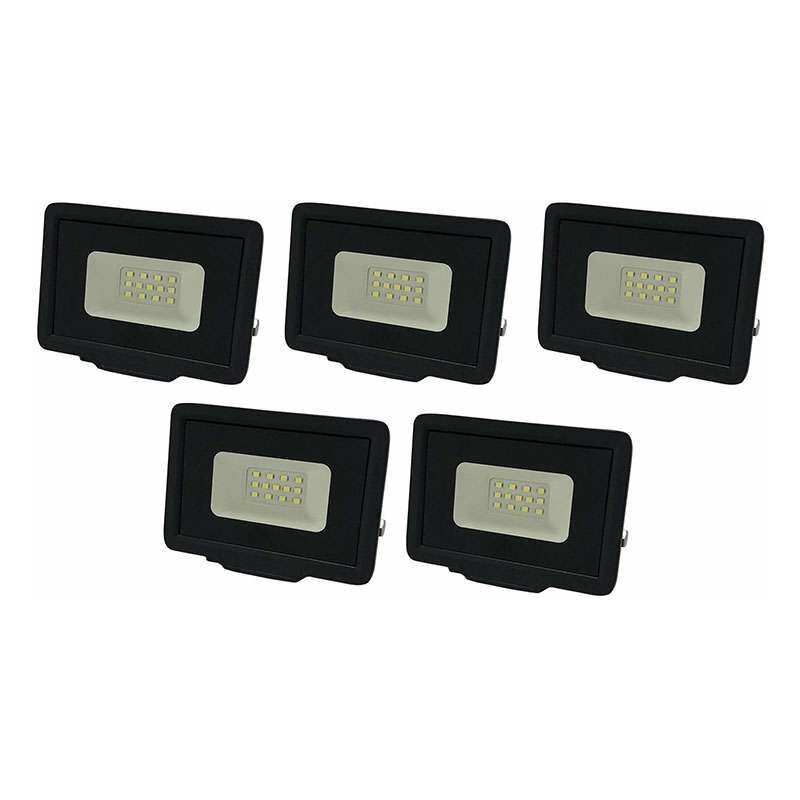 foto del prodotto serie di 5 proiettori led neri 10w 50w ip65 800lm resistenza all acqua bianco naturale 4500k
