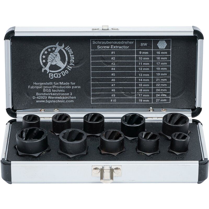 foto del prodotto serie di bussole esagonali cacciaviti con profilo elicoidale 10 mm 3 8 esagono esterno 9 19 mm 10 pz.