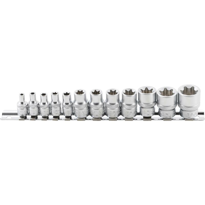 foto del prodotto serie di bussole profilo e 6,3 mm 1 4 10 mm 3 8 e4 e20 12 pz.
