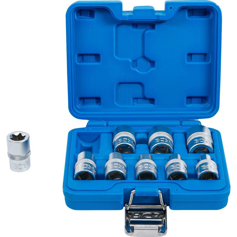 foto del prodotto serie di bussole profilo e, profonde 12,5 mm 1 2 e10 e24 9 pz.