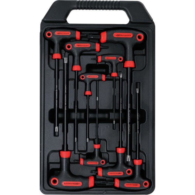 foto del prodotto serie di cacciaviti con impugnatura a t torx con foro t10 t50 9 pz.
