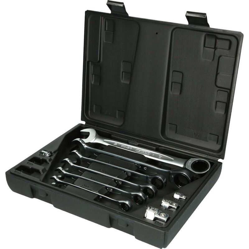 foto del prodotto serie di chiavi a cricco combinate gear 10pz.8 19mm,c.adattatore