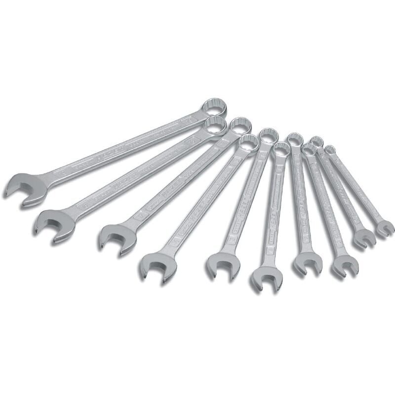 foto del prodotto serie di chiavi combinate a forchetta ad anello 600spc 10 profilo trazione con doppio esagono esterno 10 pezzi 8 19