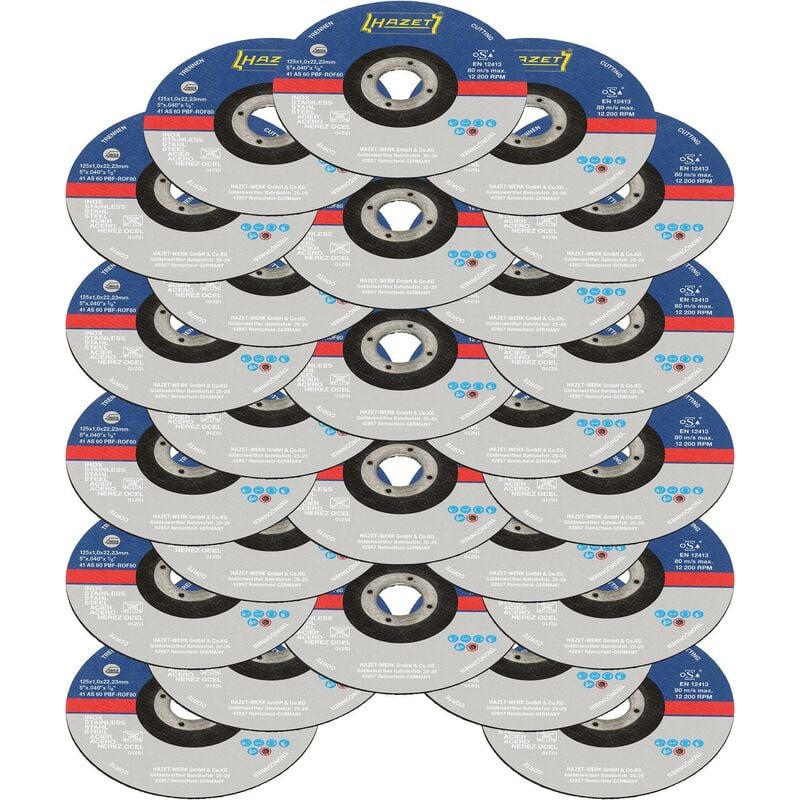 foto del prodotto serie di dischi da taglio 125 x 1 x 22,23 mm 5 x 0,40 x 7 8 34 9233 010 25 25 pezzi