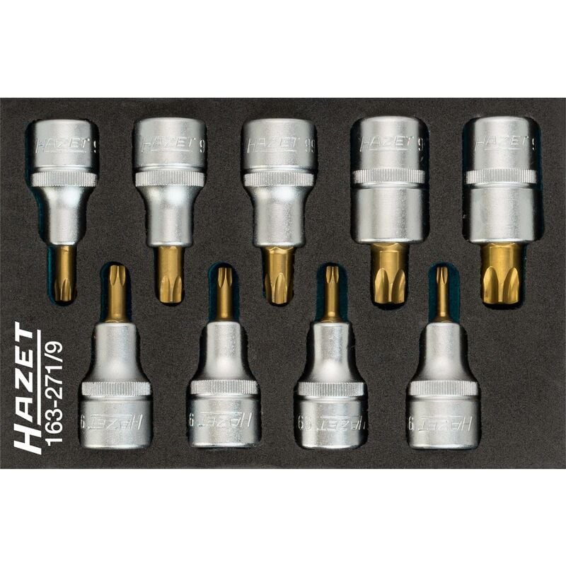 foto del prodotto serie di inserti chiave a bussola giravite torx 163 271 9 attacco quadro, cavo, 1 2 di pollice 12,5 mm profilo interno torx 9 pezzi t20