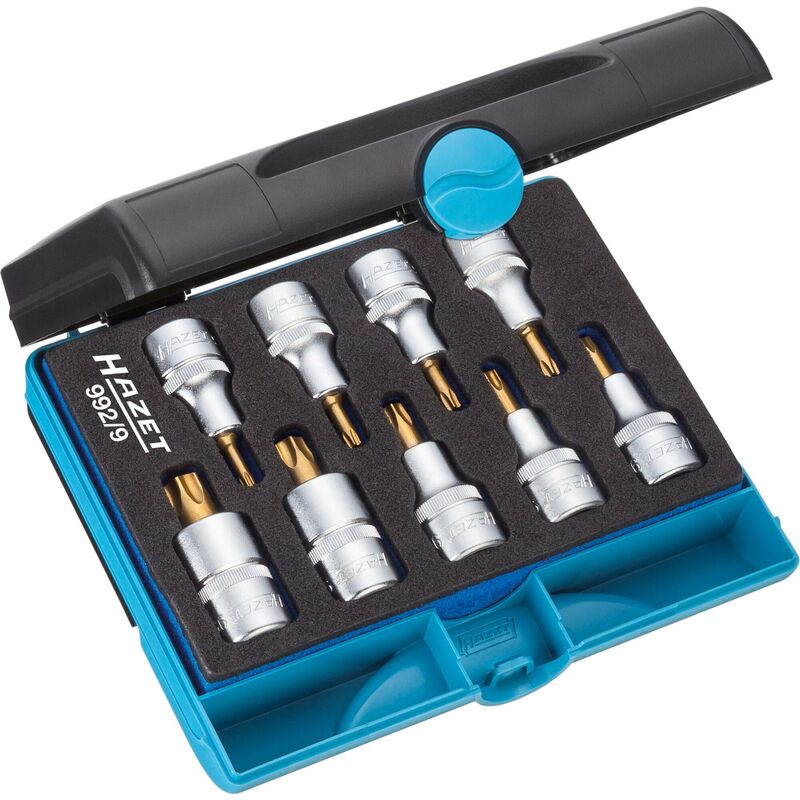 foto del prodotto serie di inserti chiave a bussola per giraviti 992 9 attacco quadro, cavo, 1 2 di pollice 12,5 mm profilo interno torx 9 pezzi t20 t60