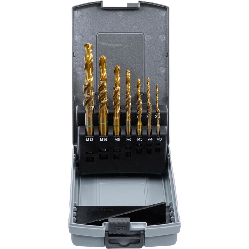 foto del prodotto serie di punte elicoidali e maschiatori 14 pz.