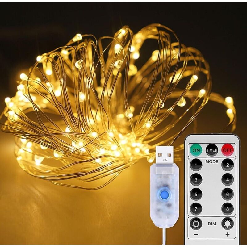 foto del prodotto serie luci natale a led catena usb microled luce calda filo rame con telecomando