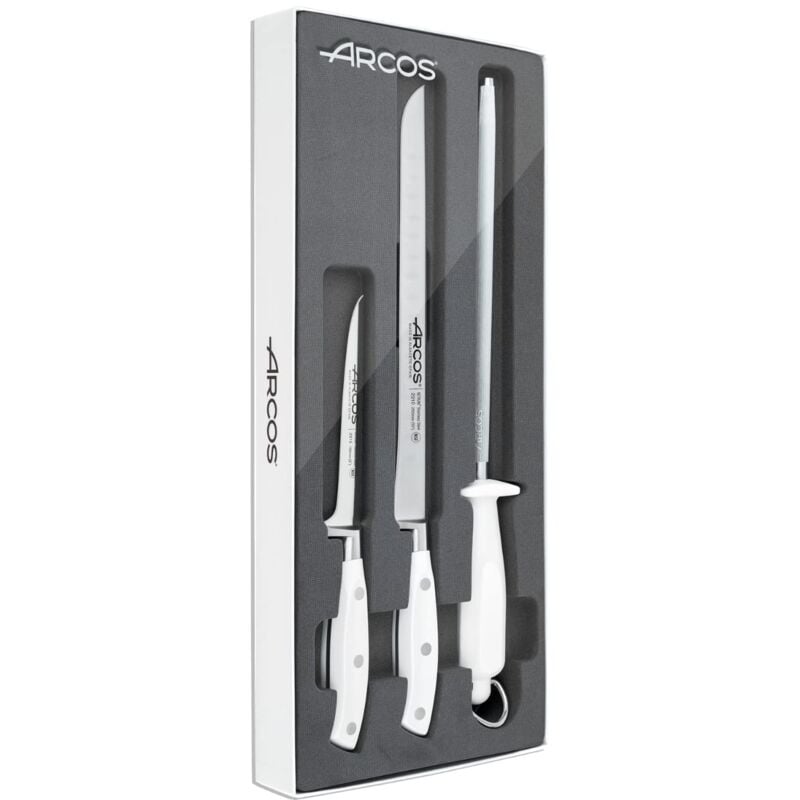 foto del prodotto serie riviera blanc set di boner, prosciutto e sedia, acciaio inox, bianco, 50x20x5 cm, 3 unit arcos