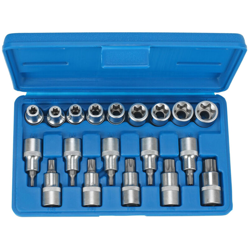 foto del prodotto serie set 19pz chiavi a bussola 1 2 inserto torx senza foro e torx e condor