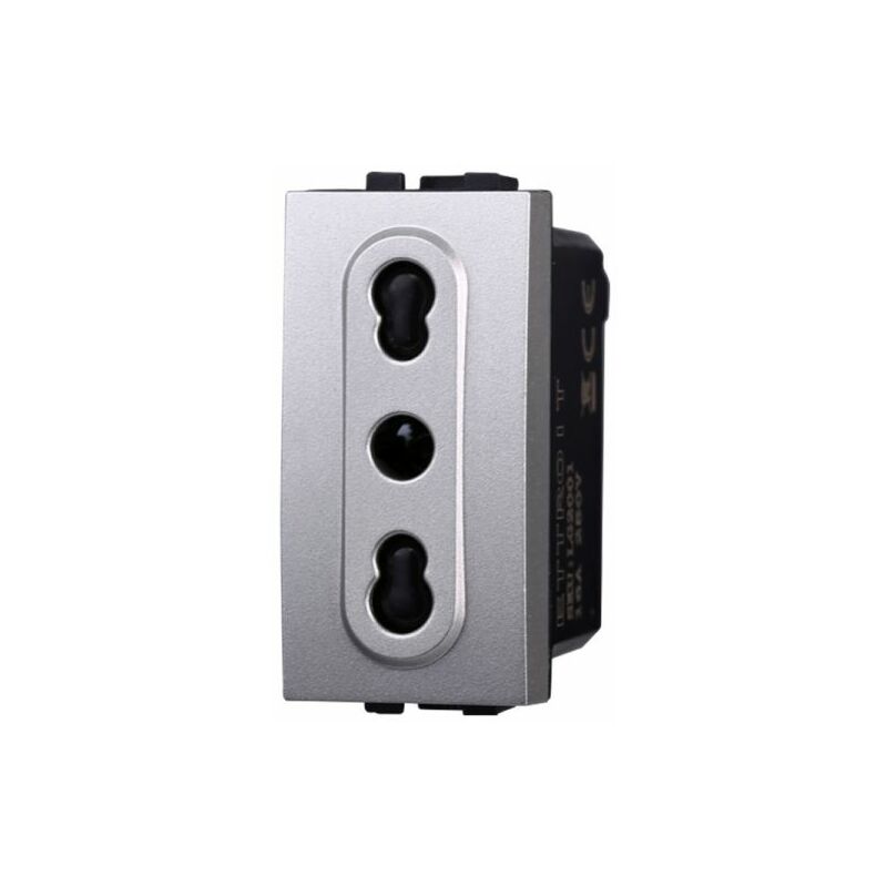 foto del prodotto serie space presa bivalente bipasso 2 t 16a grigio silver tech compatibile bticino lg2001 ettroit