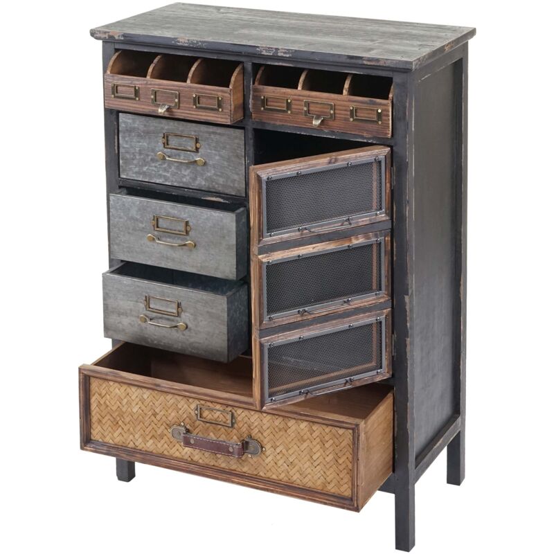 foto del prodotto serie vintage cassettiera credenza hhg 522 patchwork metallo mdf legno 32x65x90cm