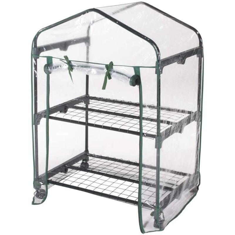 foto del prodotto serra a due ripiani con ruote e telo in pvc 69x49x98 cm