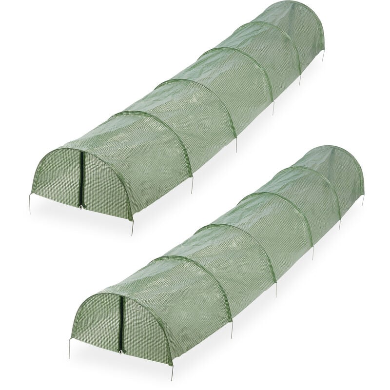 foto del prodotto serra a tunnel per la coltivazione, set da 2, lunga 2,9 m, rete pe chiusura a zip, per fragole verdure, verde relaxdays