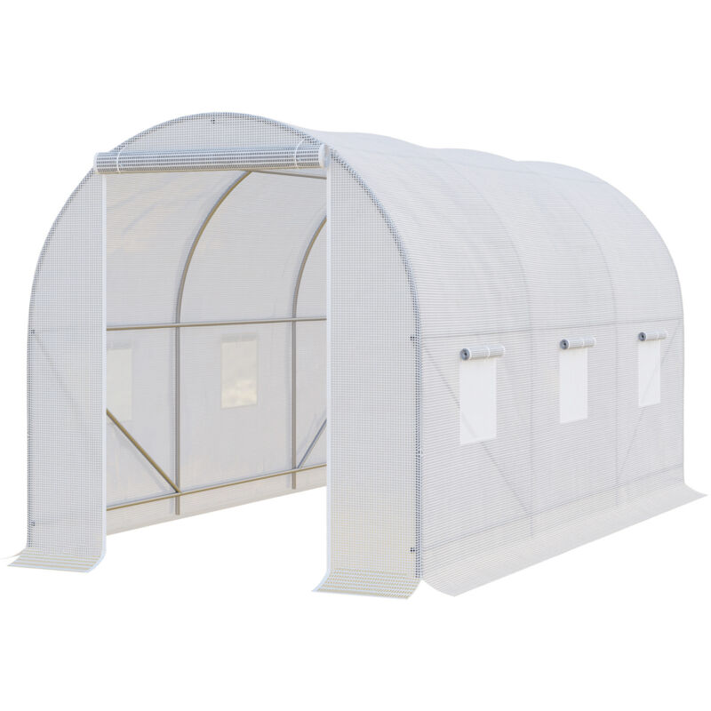 foto del prodotto serra a tunnel per piante in pe con tubi in metallo 3.5x2x2m bianco outsunny